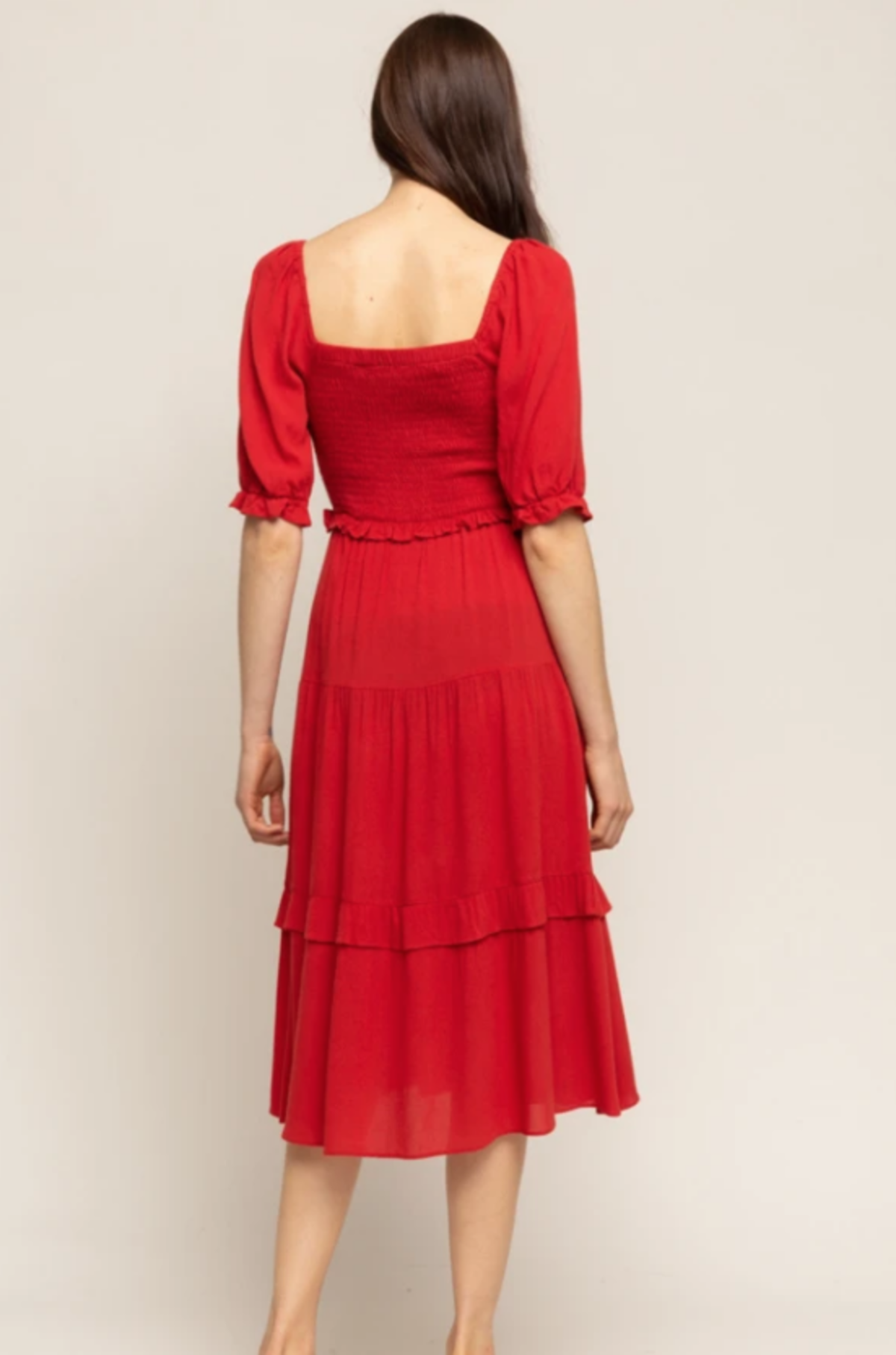 Grade & Gather Smocked Square Neck Midi Dress Garmentory