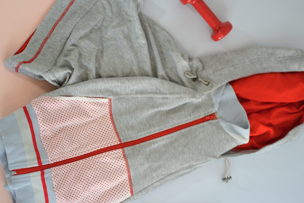VPL Zip Hood Throw: Heather Grey x Fiery Red VPL Zip Hood Throw: Heather Grey x Fiery Red