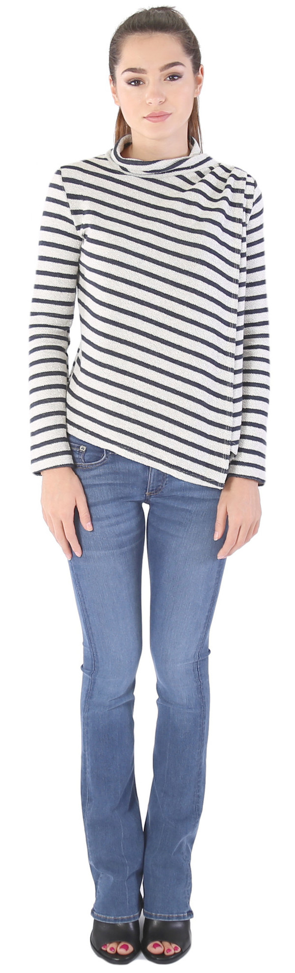Shay & Coco Asymmetrical Zip Cardigan in White & Navy Stripe Shay & Coco Asymmetrical Zip Cardigan in White & Navy Stripe