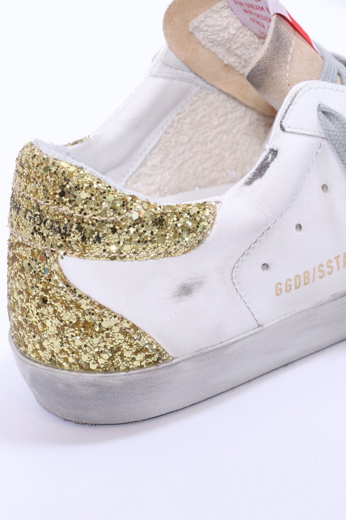 Golden Goose Superstar Sneakers Black Star Glittery Gold Heel Garmentory