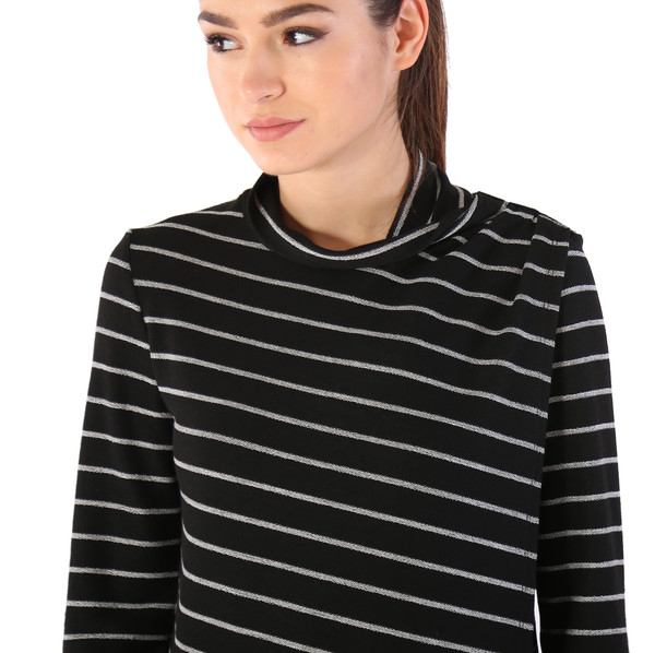 Shay & Coco Asymmetrical Zip Cardigan in Black & White Stripe Shay & Coco Asymmetrical Zip Cardigan in Black & White Stripe