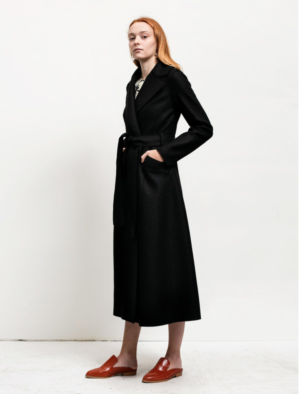 Harris Wharf Womens Long Duster Coat Pressed Wool Black Harris Wharf Womens Long Duster Coat Pressed Wool Black