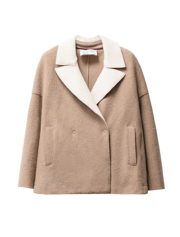 Harris Wharf Womens Shearling Collar Jacket Boiled Wool Camel Harris Wharf Womens Shearling Collar Jacket Boiled Wool Camel