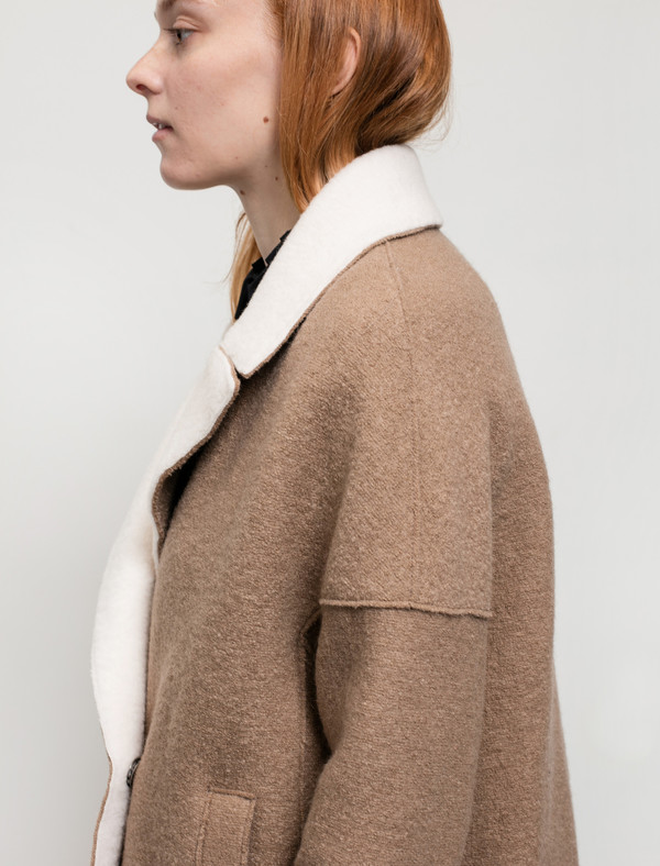 Harris Wharf Womens Shearling Collar Jacket Boiled Wool Camel Harris Wharf Womens Shearling Collar Jacket Boiled Wool Camel