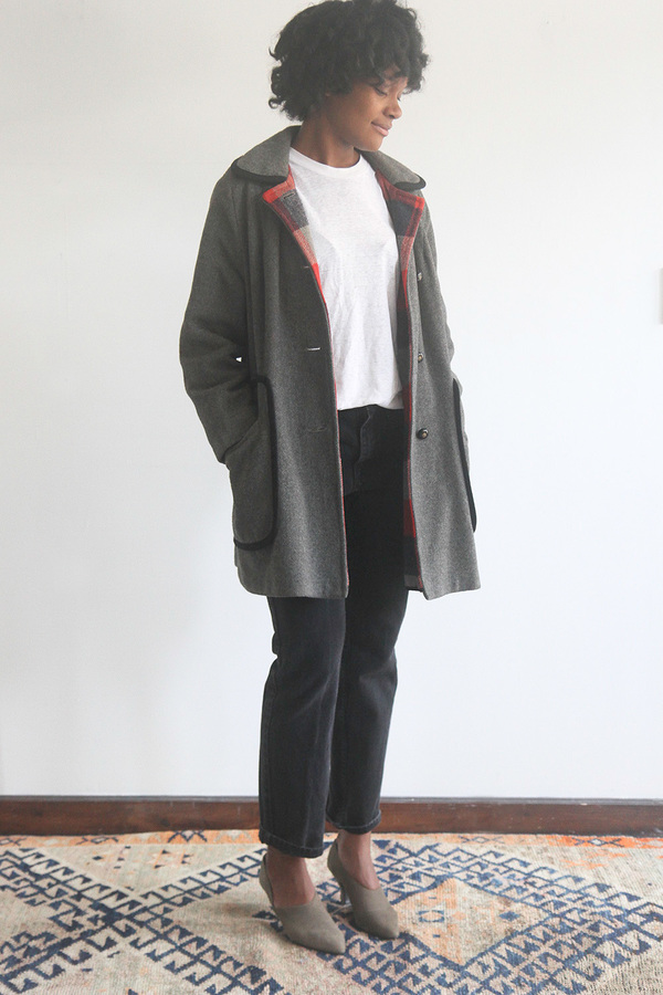 Rawson Vintage Grey Wool Coat with Black Piping Rawson Vintage Grey Wool Coat with Black Piping