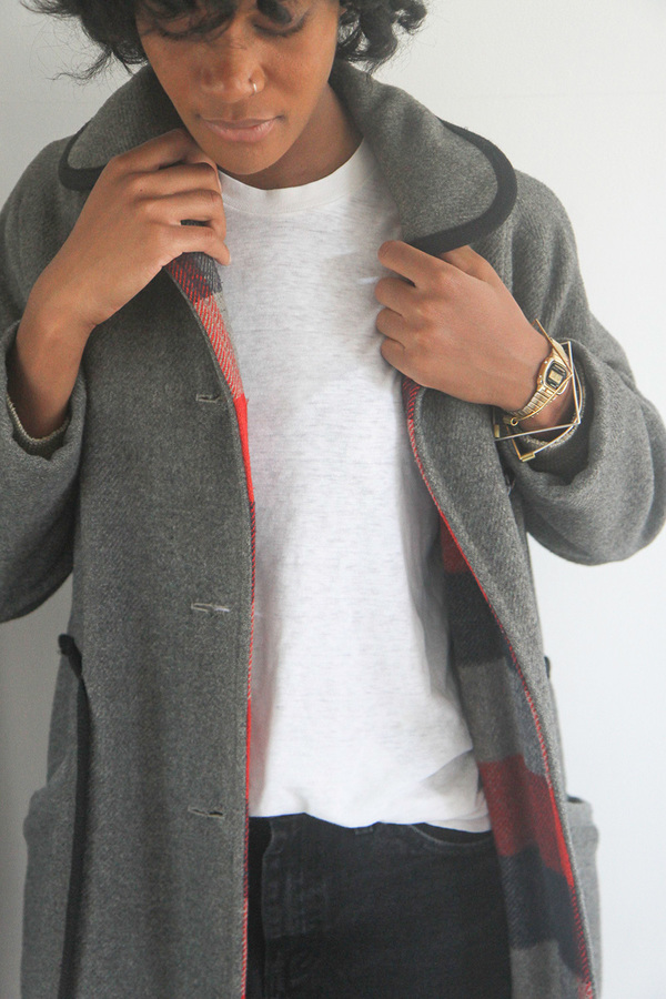 Rawson Vintage Grey Wool Coat with Black Piping Rawson Vintage Grey Wool Coat with Black Piping