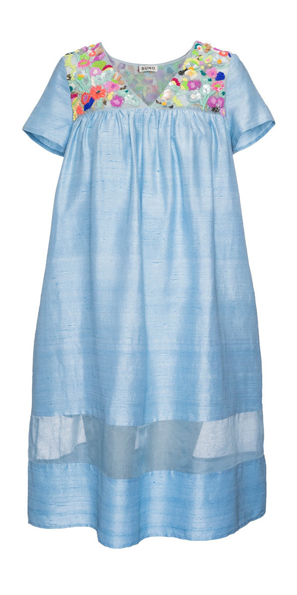 SUNO FLORAL EMBROIDERY BABYDOLL DRESS SUNO FLORAL EMBROIDERY BABYDOLL DRESS