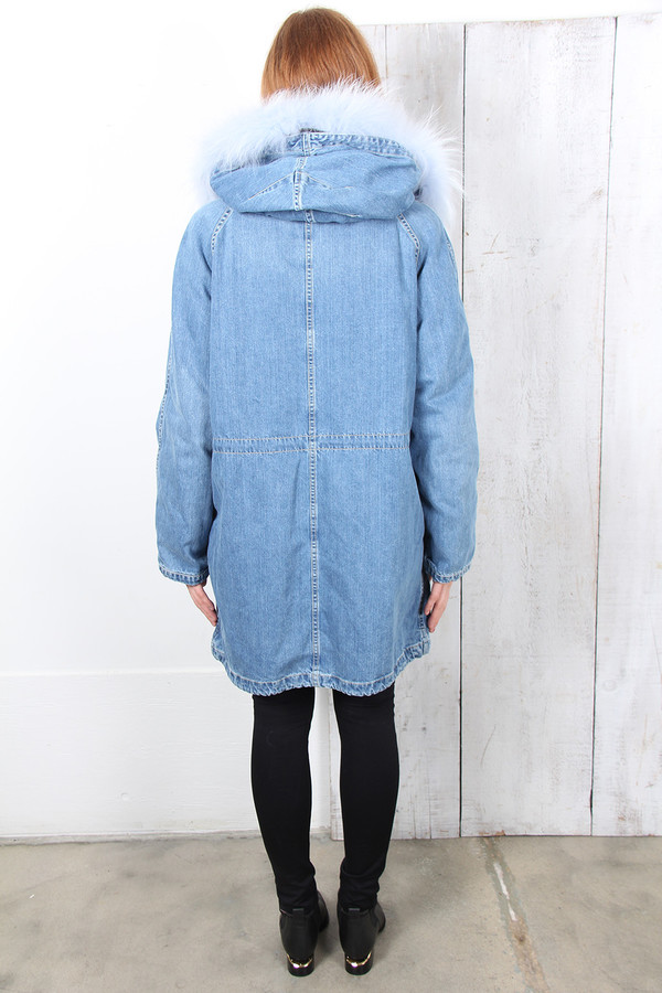 Yves Salomon BLUE FUR-LINED DENIM PARKA Yves Salomon BLUE FUR-LINED DENIM PARKA