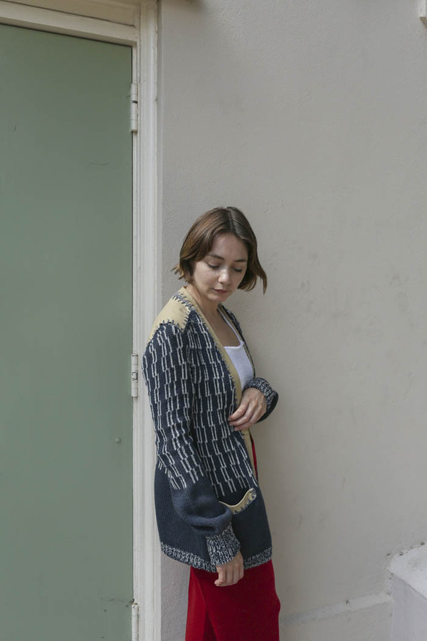 giu giu Kinney Leather Trim Baseball Cardigan in Navy giu giu Kinney Leather Trim Baseball Cardigan in Navy