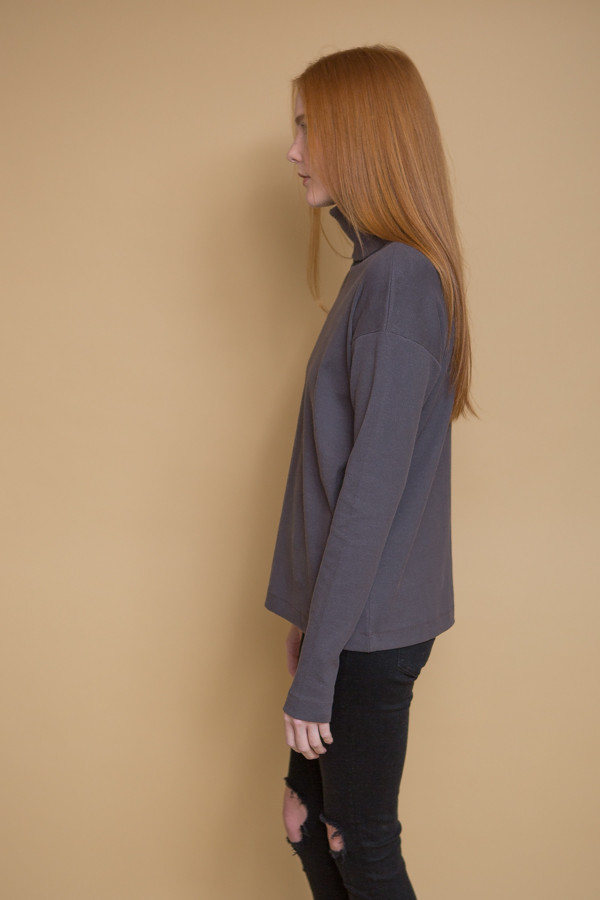 Kowtow Building Block Rib Roll Neck Top - Charcoal Kowtow Building Block Rib Roll Neck Top - Charcoal