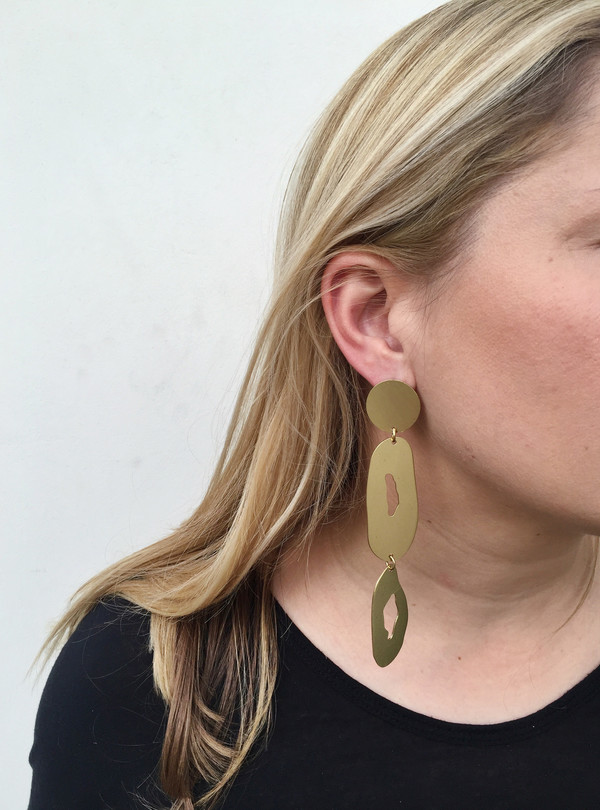 Modern Weaving Oval Stack Earrings in Brass Modern Weaving Oval Stack Earrings in Brass