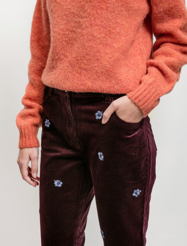 Trademark Embroidered Corduroy Pant Burgundy Trademark Embroidered Corduroy Pant Burgundy