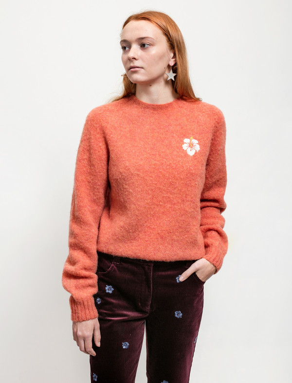 Trademark Embroidered Shetland Sweater Peach Trademark Embroidered Shetland Sweater Peach