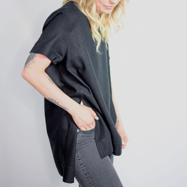 Jamie + The Jones Split Tee, Black Raw Silk Jamie + The Jones Split Tee, Black Raw Silk