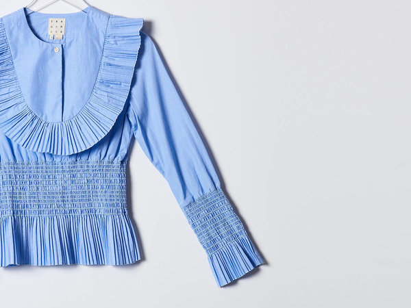 Trademark Pleated Blue Smocked Poplin Shirt Trademark Pleated Blue Smocked Poplin Shirt