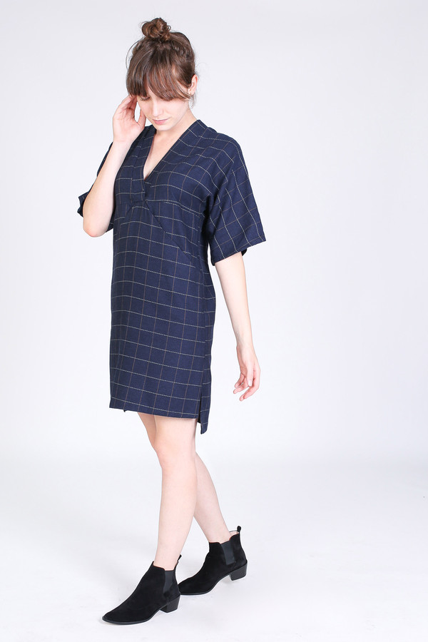 SBJ Austin Kelly dress in navy windowpane SBJ Austin Kelly dress in navy windowpane