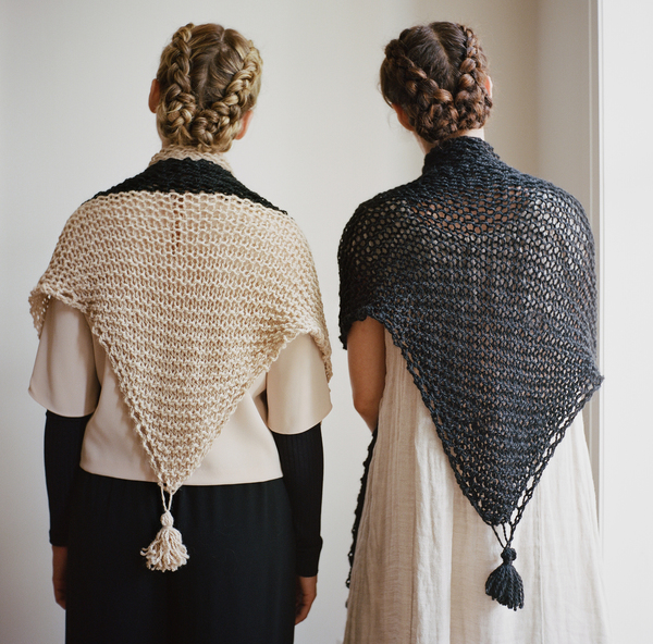 good night, day LIMITED Kirkendall wrap w/ tassles (shown in fawn & black baby llama wool) good night, day LIMITED Kirkendall wrap w/ tassles (shown in fawn & black baby llama wool)