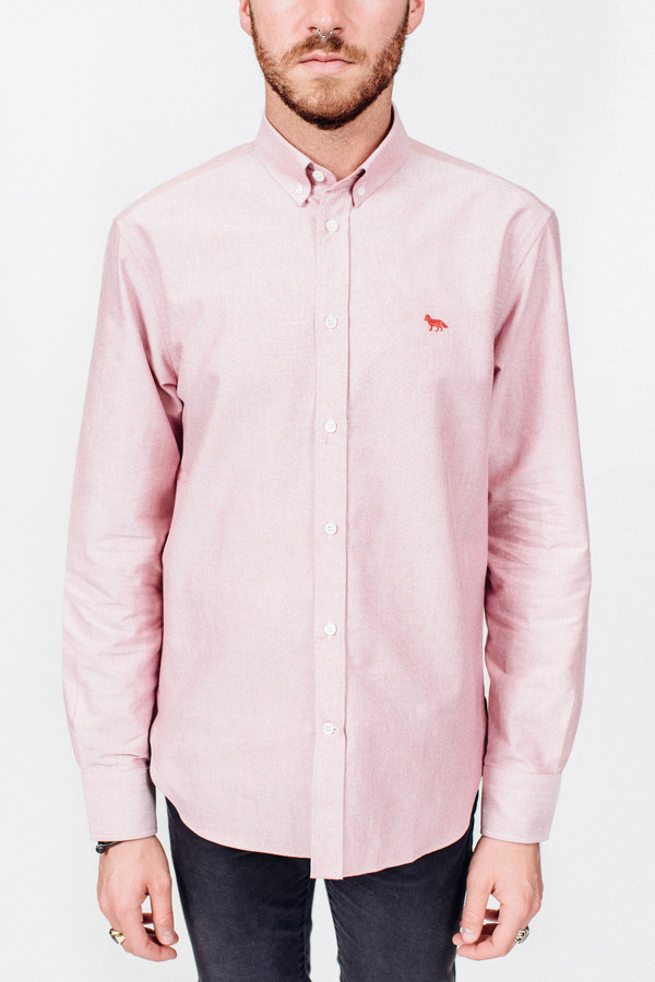 Men's Maison Kitsune Oxford Embroidery Classic Shirt Red Men's Maison Kitsune Oxford Embroidery Classic Shirt Red