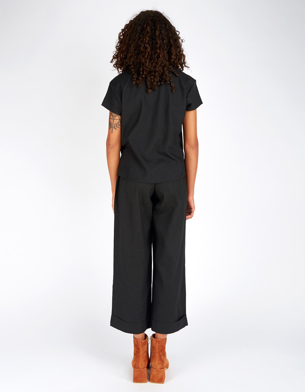 Ali Golden Raw Silk Roll Cuff Pant Black Ali Golden Raw Silk Roll Cuff Pant Black