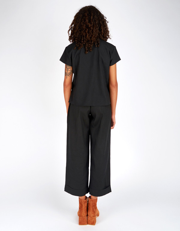 Ali Golden Raw Silk V-Neck Top Black Ali Golden Raw Silk V-Neck Top Black