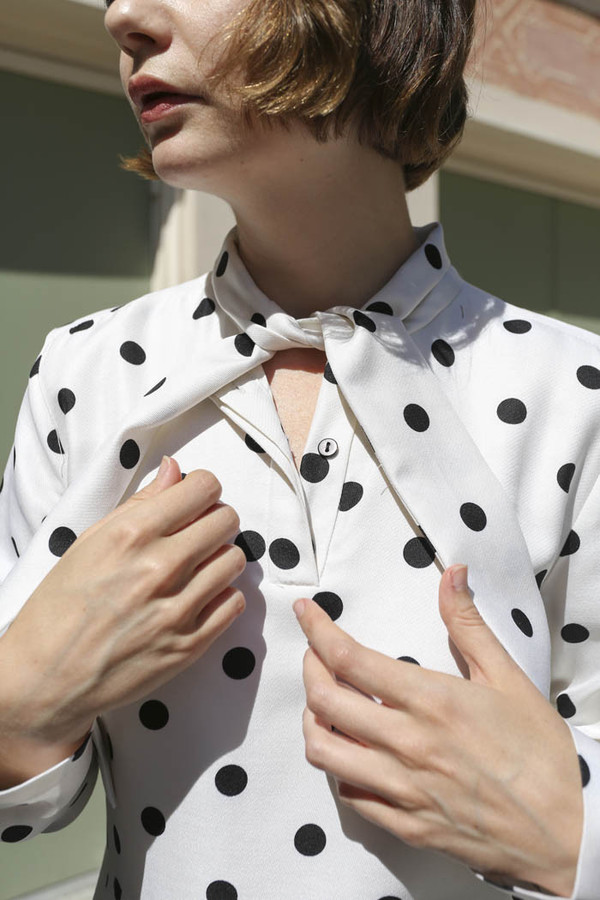 Maryam Nassir Zadeh Ana Tie Front Dress in Black/White Polka Dot Maryam Nassir Zadeh Ana Tie Front Dress in Black/White Polka Dot