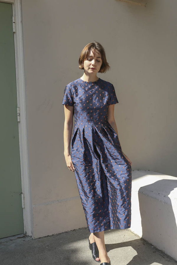 Nikki Chasin Marta Pleat Dress in Navy/Ochre Nikki Chasin Marta Pleat Dress in Navy/Ochre
