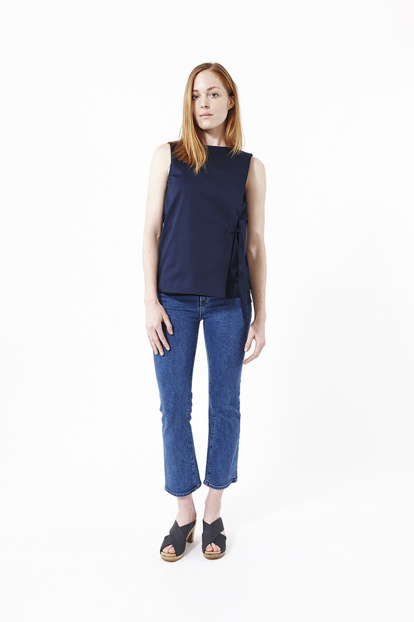 M. Martin Cotton Gabardine Belted Top in Navy M. Martin Cotton Gabardine Belted Top in Navy