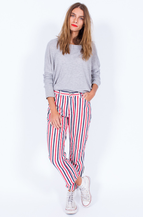 Striped Red White and Blue Denim Pants (Small) Striped Red White and Blue Denim Pants (Small)