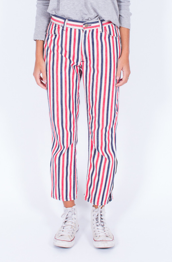 Striped Red White and Blue Denim Pants (Small) Striped Red White and Blue Denim Pants (Small)