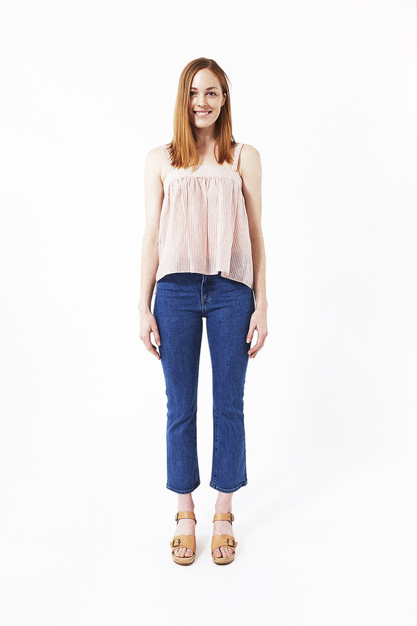 Jenni Kayne Striped Cotton Gathered Band Cami in Terracotta Jenni Kayne Striped Cotton Gathered Band Cami in Terracotta