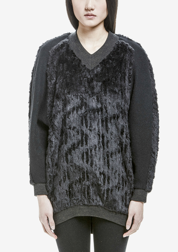 Berenik Sweater Long Sleeves V-Collar Wool/Cottonmix Fur - Black Berenik Sweater Long Sleeves V-Collar Wool/Cottonmix Fur - Black