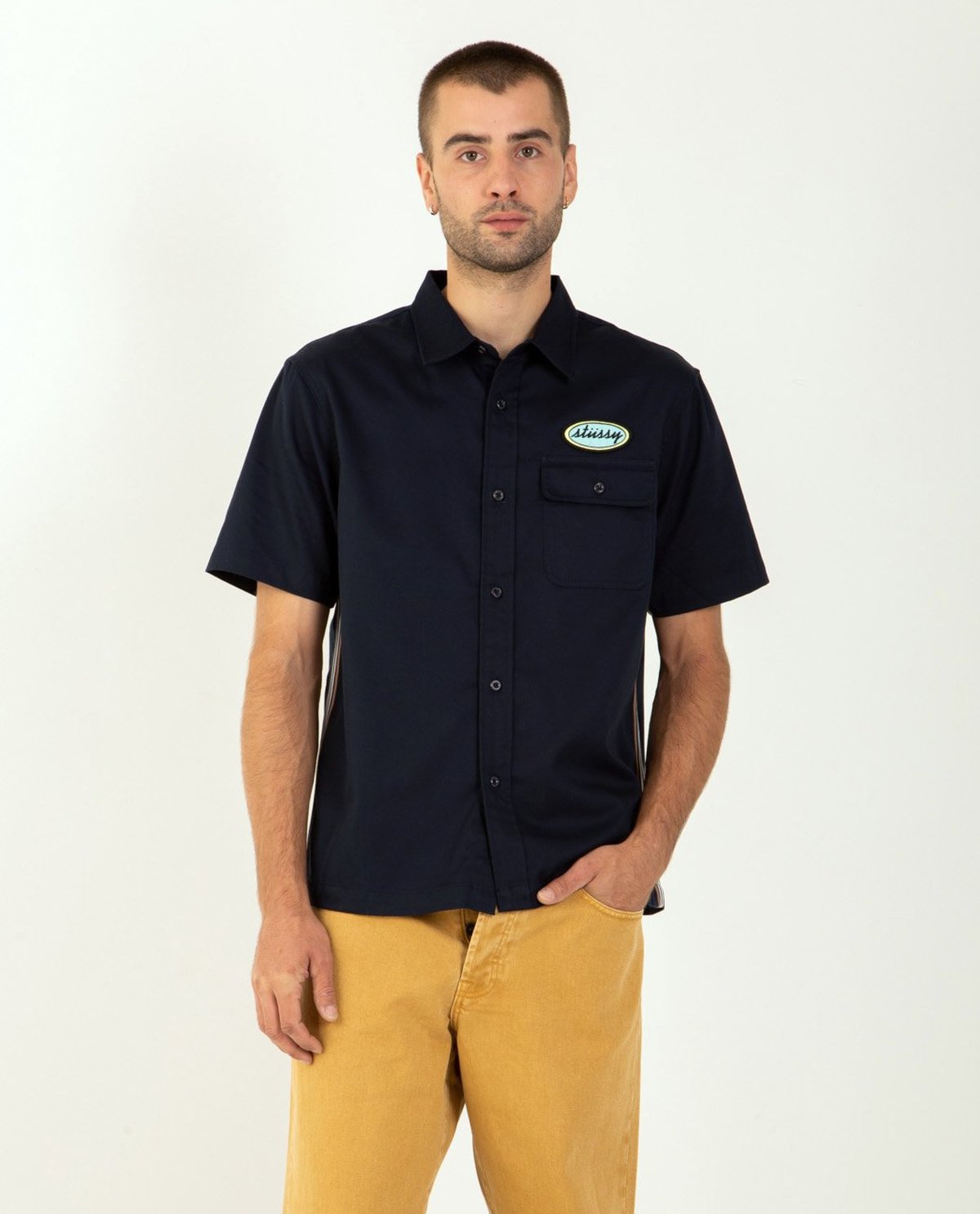 Stussy Side Taped Garage Shirt - NAVY 