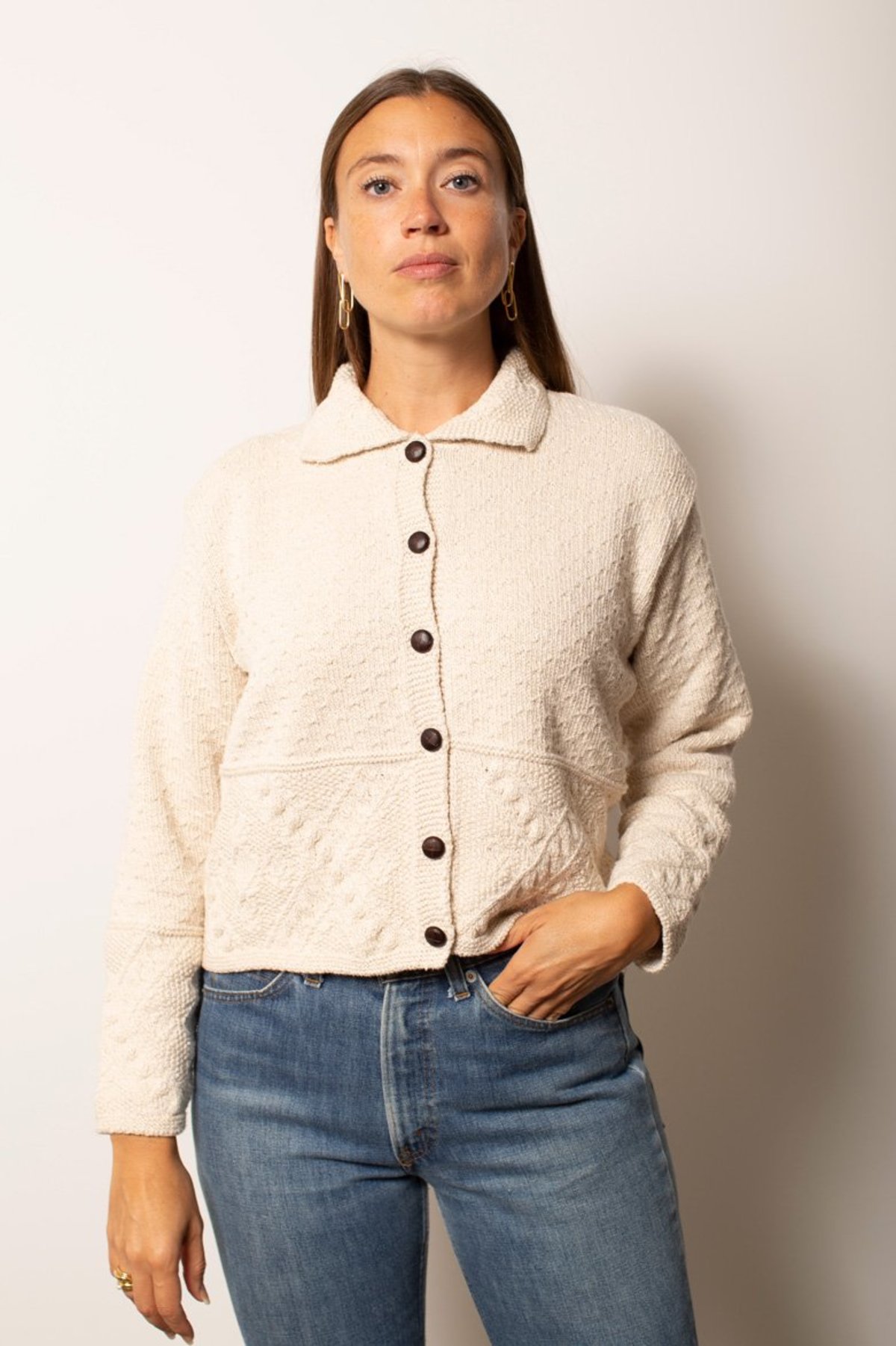 Vintage Collared Cardigan - Cream 