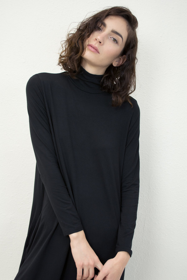 Micaela Greg Black Jersey Mock Neck Dress Micaela Greg Black Jersey Mock Neck Dress