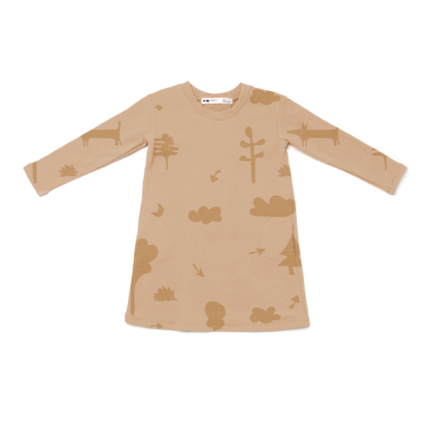 OMAMImini Camel Sweatshirt Dress with Secret Forest Print OMAMImini Camel Sweatshirt Dress with Secret Forest Print