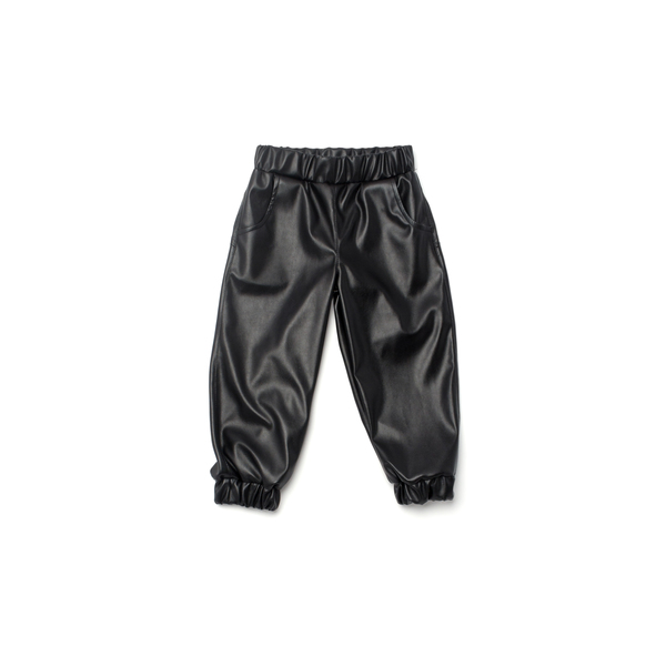 OMAMImini Black Faux Leather Joggers OMAMImini Black Faux Leather Joggers