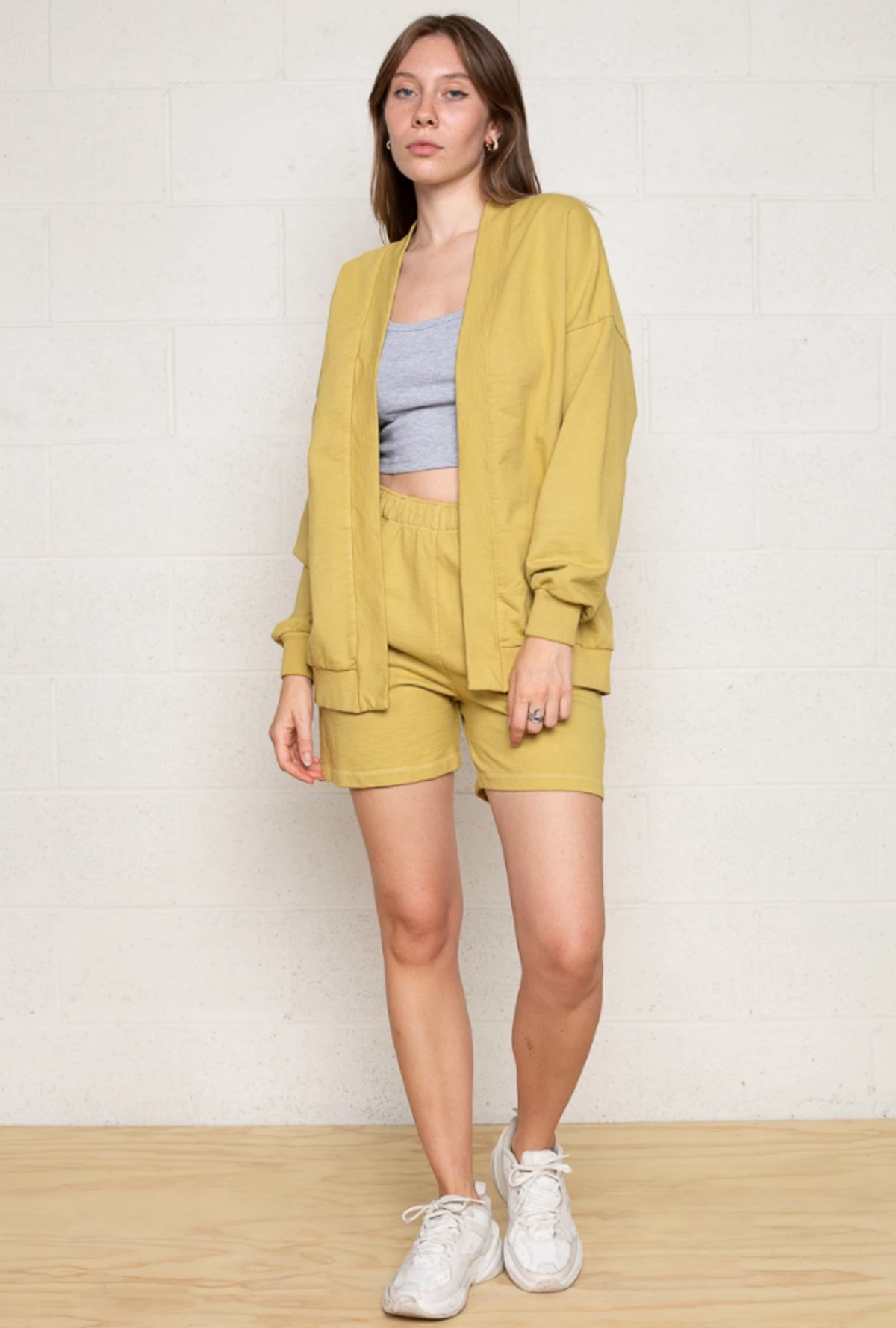 french terry open front cardigan