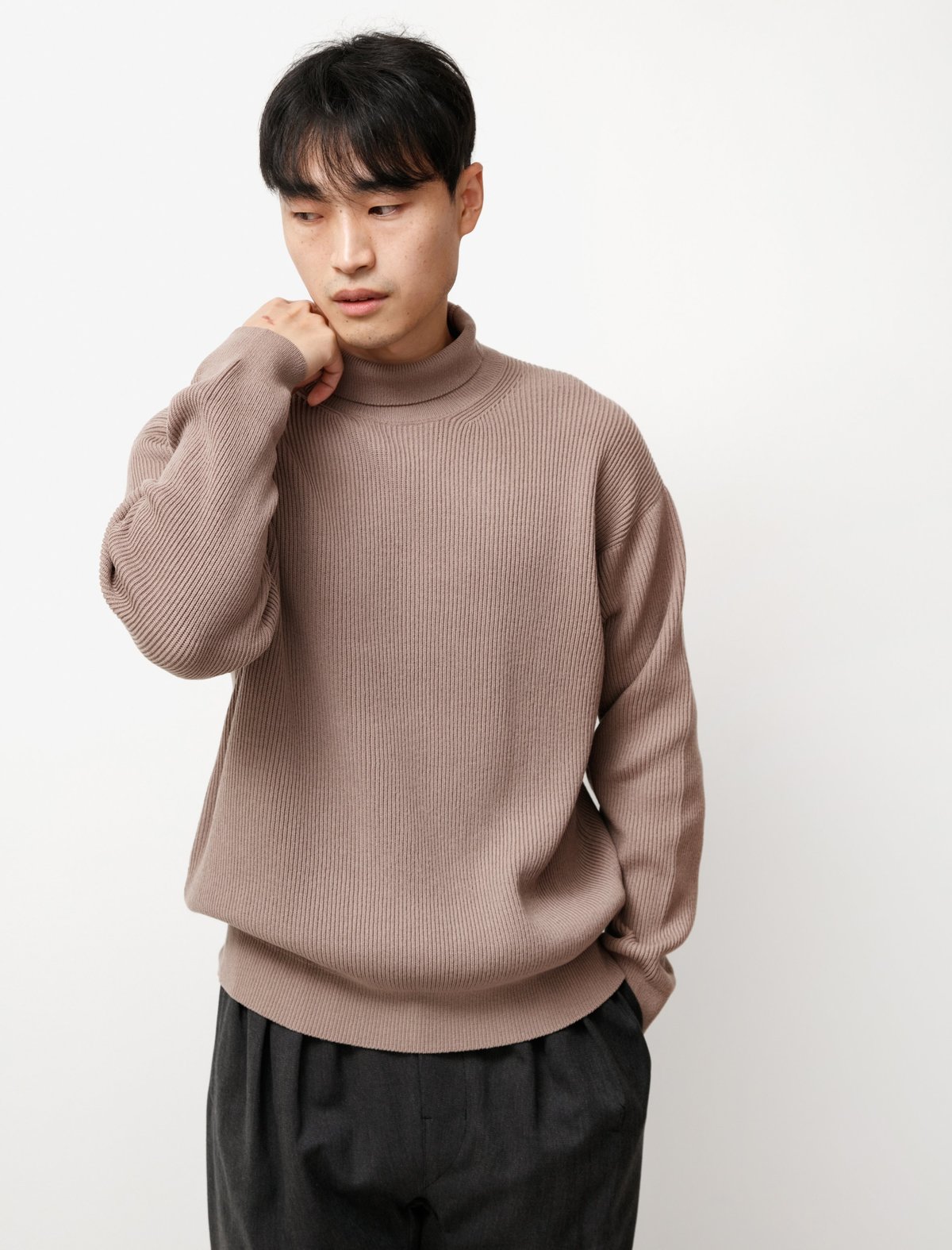 Auralee Super Fine Wool Rib Knit Turtleneck - Brown