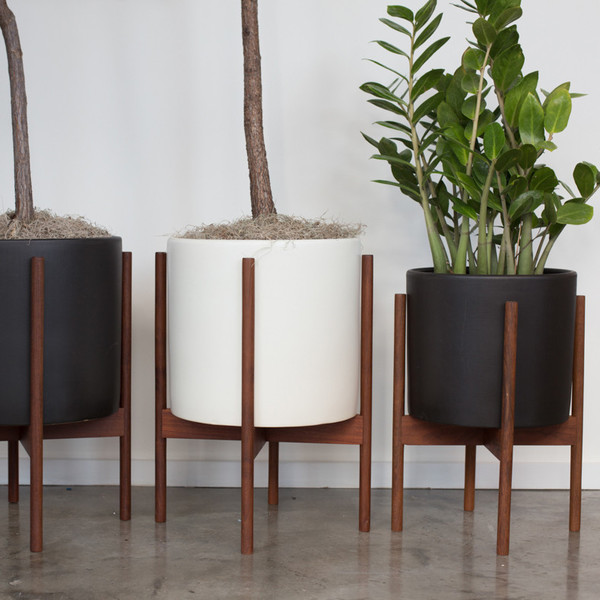Modernica Case Study Cylinder Planter with Wood Stand Modernica Case Study Cylinder Planter with Wood Stand