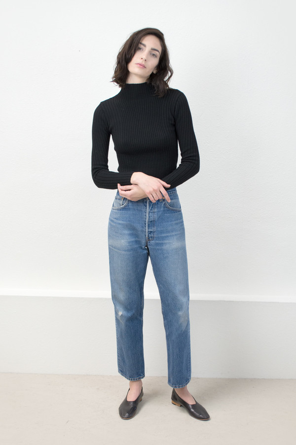 Micaela Greg Black Variegated Rib Turtleneck Micaela Greg Black Variegated Rib Turtleneck