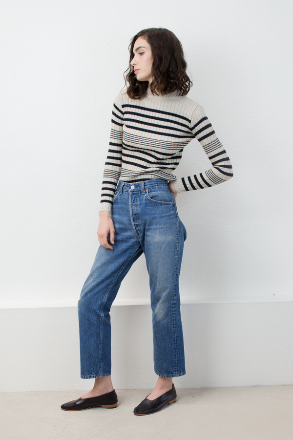 Micaela Greg Black/Cream Rib Striped Sweater Micaela Greg Black/Cream Rib Striped Sweater