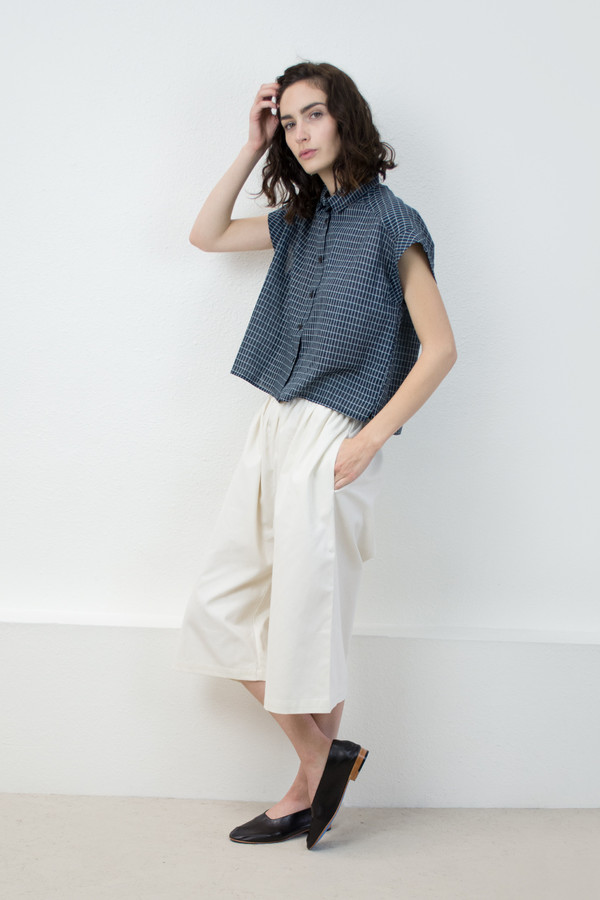 Micaela Greg Grid Piece Sleeve Button Up Micaela Greg Grid Piece Sleeve Button Up