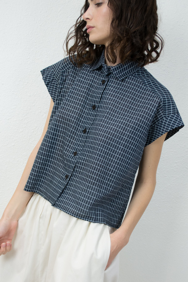 Micaela Greg Grid Piece Sleeve Button Up Micaela Greg Grid Piece Sleeve Button Up