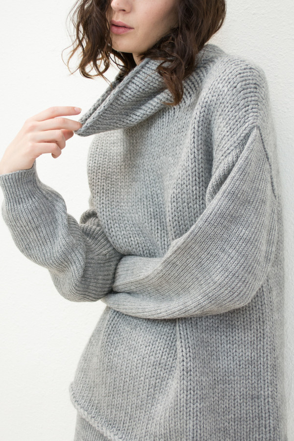 Micaela Greg Melange Grey Funnel Neck Sweater Micaela Greg Melange Grey Funnel Neck Sweater