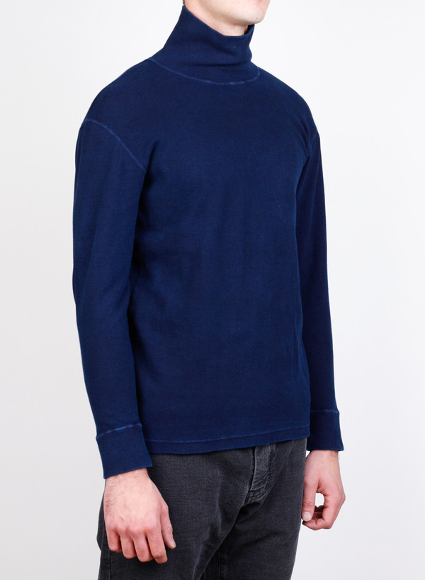 Blue Blue Japan Indigo Hand Dyed Slub Cotton Rib Turtleneck Tee Blue Blue Japan Indigo Hand Dyed Slub Cotton Rib Turtleneck Tee