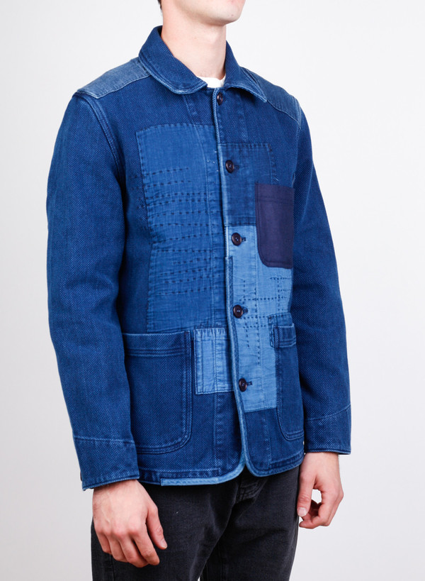 Blue Blue Japan Woven Pure Indigo "Sashiko" Hand Patchwork Jacket Blue Blue Japan Woven Pure Indigo "Sashiko" Hand Patchwork Jacket