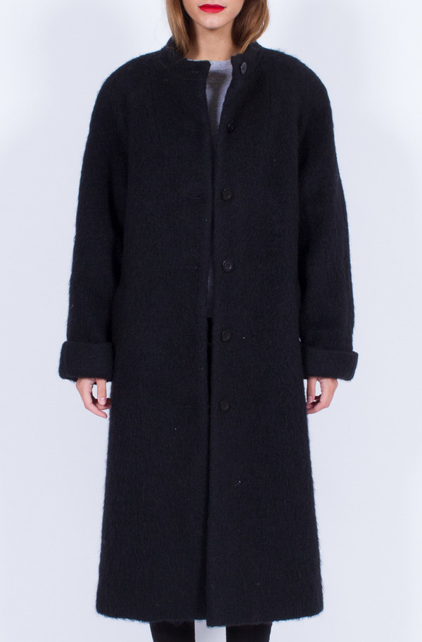 Yo Vintage! BLACK WOOLEN COAT (ONE SIZE) Yo Vintage! BLACK WOOLEN COAT (ONE SIZE)