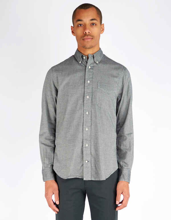 Men's Gitman Vintage Button Down Herringone Japanese Flannel Charcoal Men's Gitman Vintage Button Down Herringone Japanese Flannel Charcoal