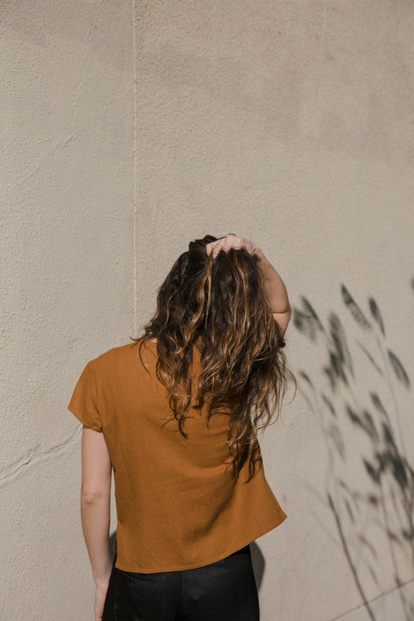 ali golden v-neck top in rust ali golden v-neck top in rust