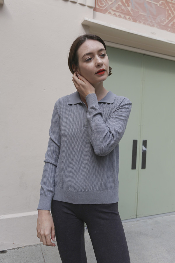 Woolly Bully Polo Crop Sweater in Gray Woolly Bully Polo Crop Sweater in Gray